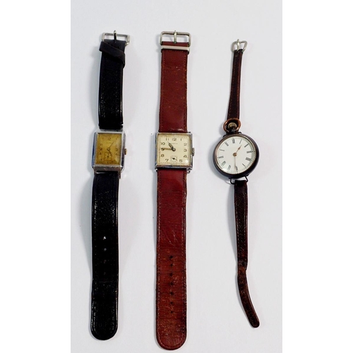 483 - An early 20th century wristwatch converted from pocket watch plus a Lanco square wristwatch and a re... 