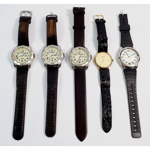 486 - Three Timex Expedition watches, a Rotary gold plated watch and one other