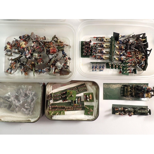 492 - A box of various metal painted soldiers, infantry, horses etc. (some unpainted) 100+