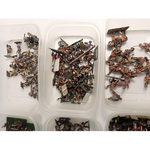 492 - A box of various metal painted soldiers, infantry, horses etc. (some unpainted) 100+