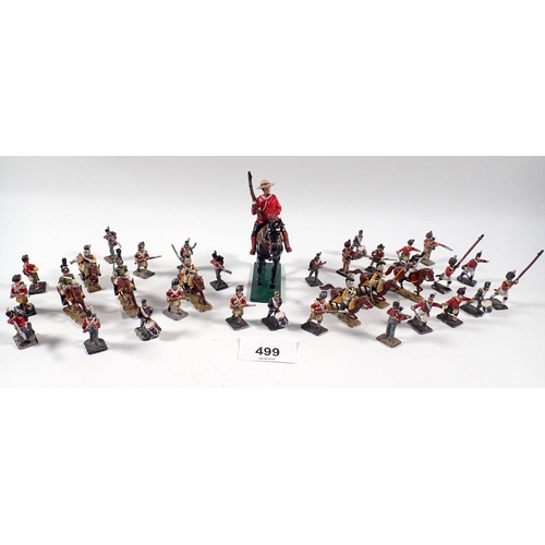 499 - A Royal Canadian Mounted Police (RCMP) metal painted figure on horseback, 10cm tall plus a selection... 