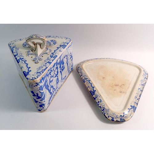 5 - A Victorian blue and white cheese stand decorated naive classical scenes