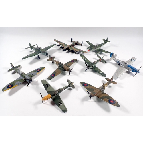 504 - Nine die cast WWII aircraft on stands including Spitfire, Hurricane, Lancaster etc, largest approx 1... 