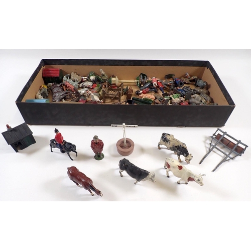 506 - A group of Britains and John Hill Co metal farmyard and military figures etc.