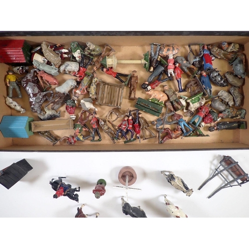 506 - A group of Britains and John Hill Co metal farmyard and military figures etc.