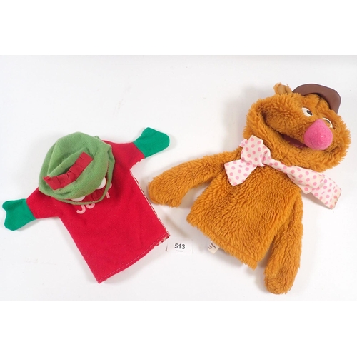 513 - A vintage Fozzie Bear Muppet hand puppet and a frog puppet