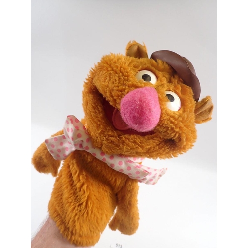 513 - A vintage Fozzie Bear Muppet hand puppet and a frog puppet