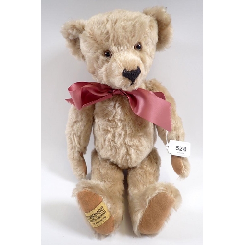 524 - A 1990's limited edition Merrythought teddy bear No 0366 of 1000, 36cm tall