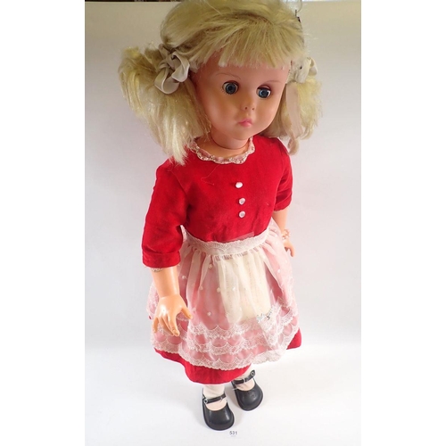 531 - A 1960s large Pedigree doll in original dress with Pedigree label 76cm tall, voice box not working