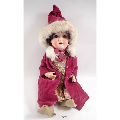 537 - A Simon and Halbig bisque socket head doll, 44cm