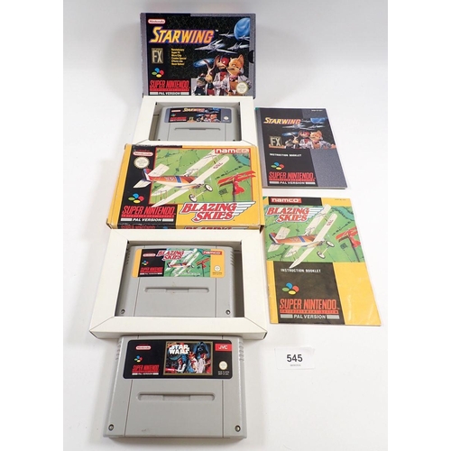 545 - Super Nintendo (SNES) video games including Starwing and Blazing Skies both boxed plus Super Star Wa... 