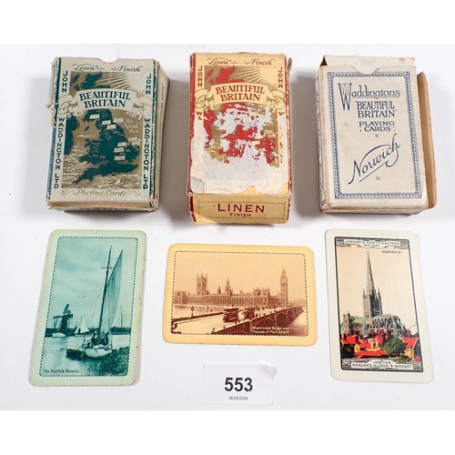 553 - A collection of playing cards, a xylophone and vintage travel scrabble