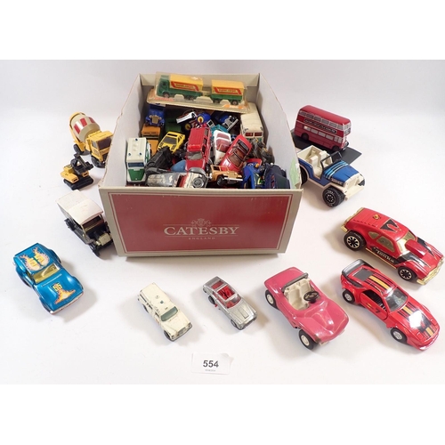 554 - A box of die cast vehicles including Corgi, Matchbox, Tonka etc.