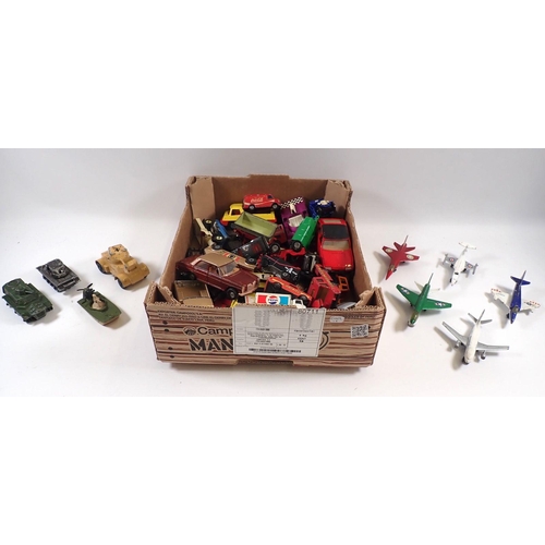 555 - A group of various die cast vehicles including Corgi, Matchbox, Lonestar, Dinky etc. - planes, milit... 