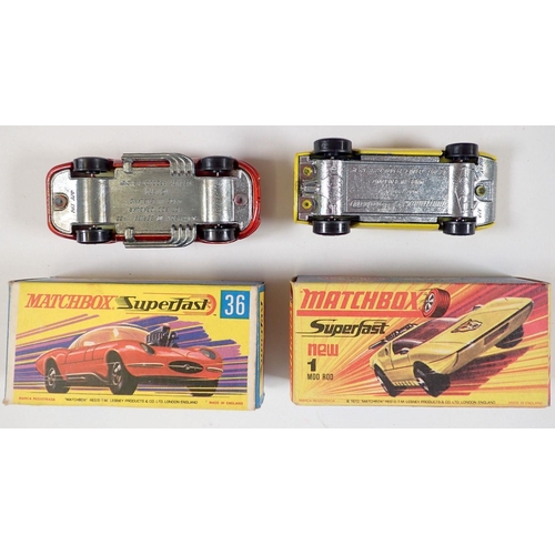 567 - Two Matchbox Superfast boxed toy cars - Draguar No 36 and Mod Rod No 1