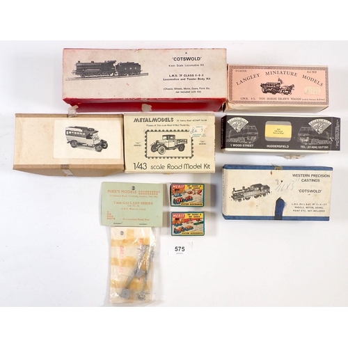 575 - A miscellaneous group of metal model kits, Langley miniature model GWR 4.5 ton horse drawn wagon, Kn... 