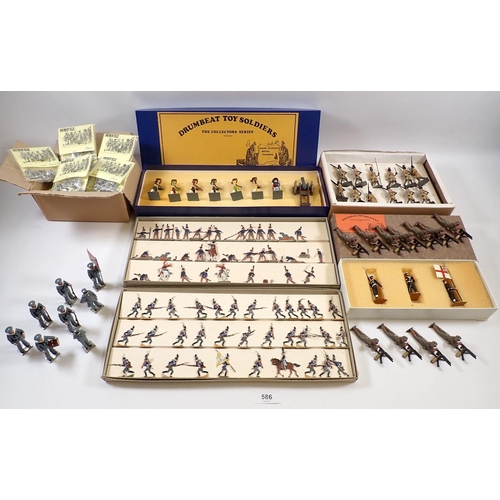 586 - A box of various metal painted military figures including two boxes of Drumbeat toy soldiers, two bo... 