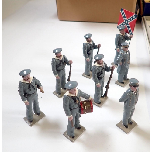 586 - A box of various metal painted military figures including two boxes of Drumbeat toy soldiers, two bo... 