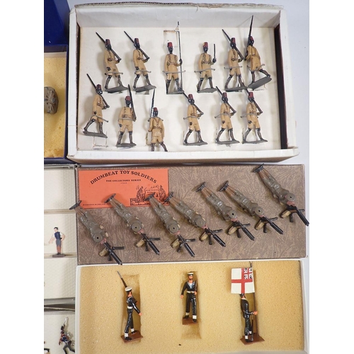 586 - A box of various metal painted military figures including two boxes of Drumbeat toy soldiers, two bo... 