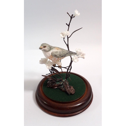 59 - A Coalport figure 'Perfect Day' with certificate and a porcelain bird under glass dome, 19cm