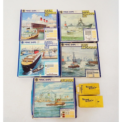 602 - Five Triange Minic ship sets including Ocean Terminal set x 2 one with ship arriving one with ship l... 