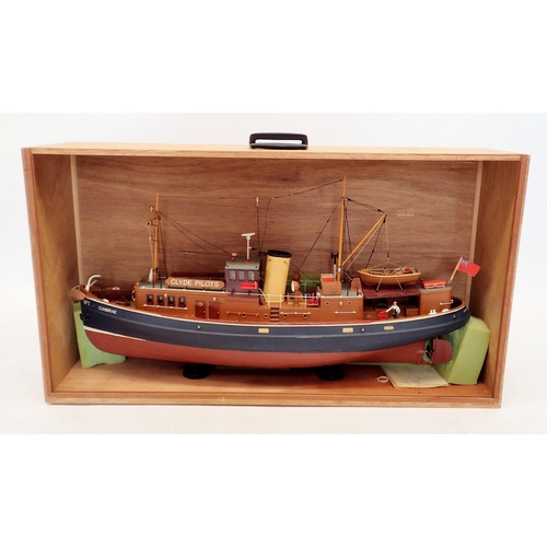 609 - A Clyde Pilots No 1 Cumbrae remote control model boat in a wooden and perspex fronted display case -... 