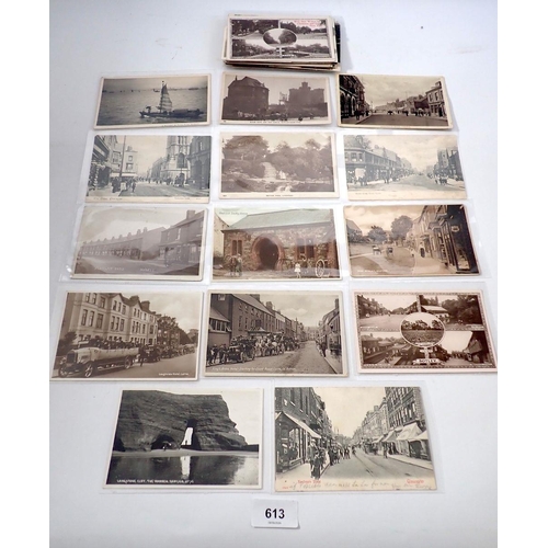 613 - A group of thirty five GB topographical postcards including social history