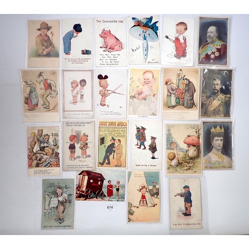 614 - A group of twenty one artist signed postcards including Lucie Attwell etc.