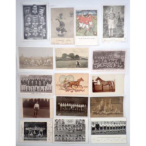 616 - Thirty one sporting postcards including England Football Team 1938, Rugby, Golf, Cycling and Olympic... 