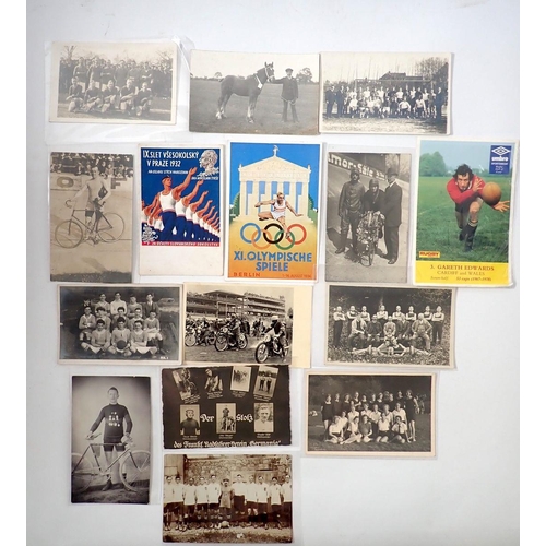 616 - Thirty one sporting postcards including England Football Team 1938, Rugby, Golf, Cycling and Olympic... 