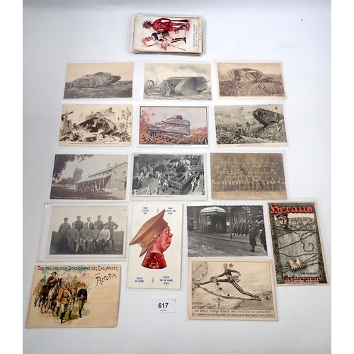 617 - A group of thirty three WWI postcards including tanks, POW and The Kaiser