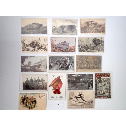 617 - A group of thirty three WWI postcards including tanks, POW and The Kaiser