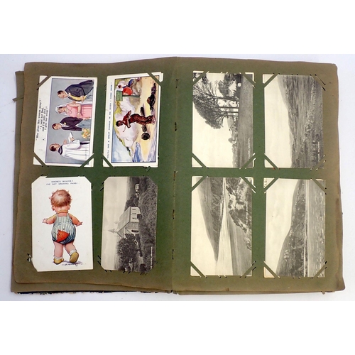 623 - An old postcard album of mainly greetings cards plus a few postcards, approximately 250