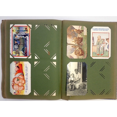 623 - An old postcard album of mainly greetings cards plus a few postcards, approximately 250