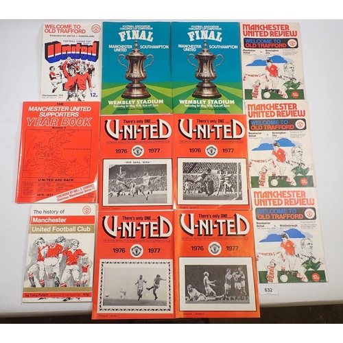 632 - A group of Manchester United programmes etc circa 1976