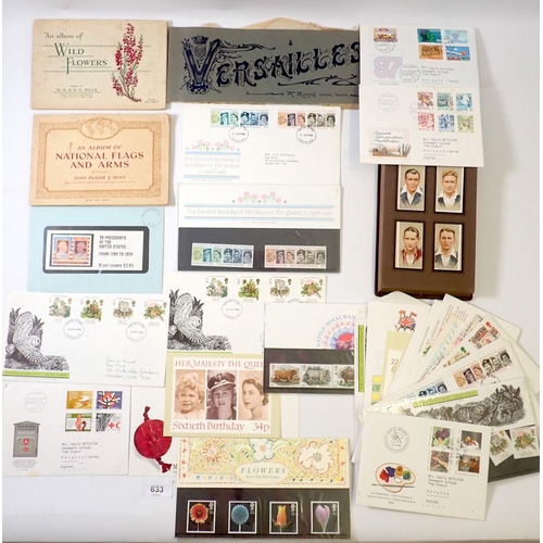 633 - A group of First day covers, John Player and Wills cigarette cards, National Flags and Arms, Wild Fl... 