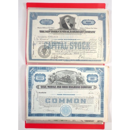 635 - A collection of share certificates including Railroad and Salt manufacturing examples plus various b... 