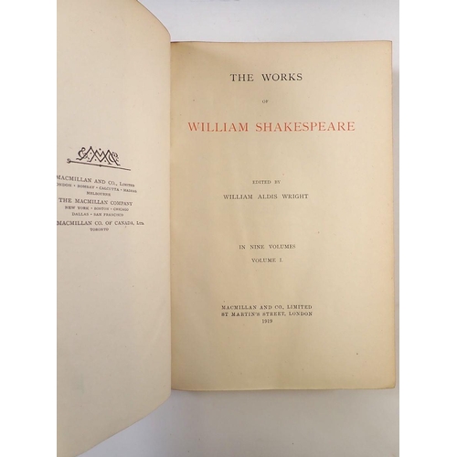 678 - A set of nine red leather bound Shakespeare editions by W A Wright published 1905