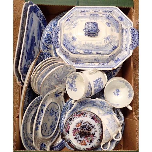 68 - A collection of 19th century and later blue and white china