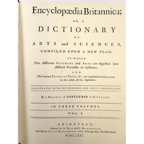 681 - The Encyclopedia Britannica in three volumes, a facsimile of the first ever edition published in 177... 