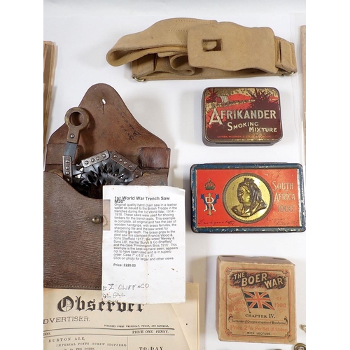 726 - A Boer War Queen Victoria  chocolate box and other military collectables including Boer War magazine... 