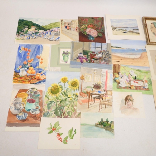 754 - A colletion of 20 plus original painted sketches by artists including Skjold, Jim Stewart, J Bennet ... 