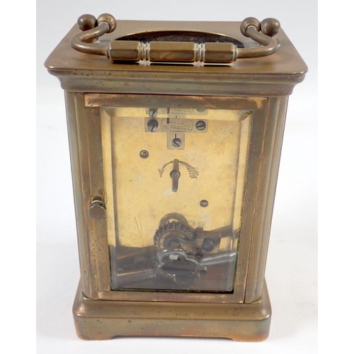 758 - A French brass eight day carriage clock with key