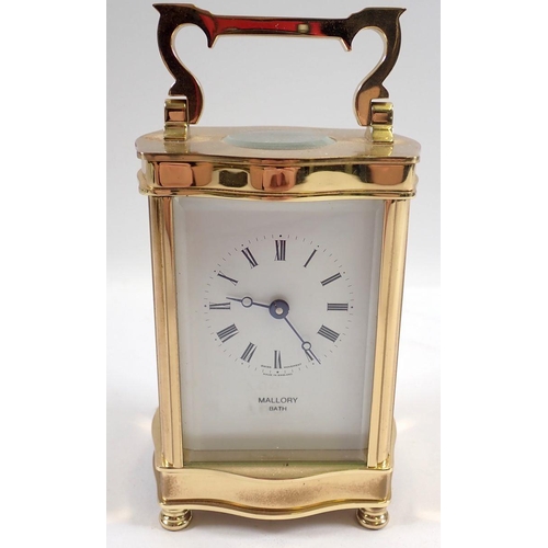 760 - A Mallory of Bath brass carriage clock, 13cm tall