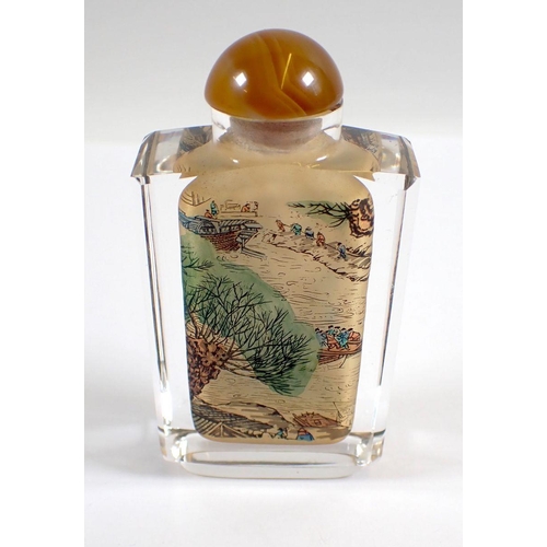 766 - A Chinese glass scent bottle with interior painted scene, 8.5cm tall