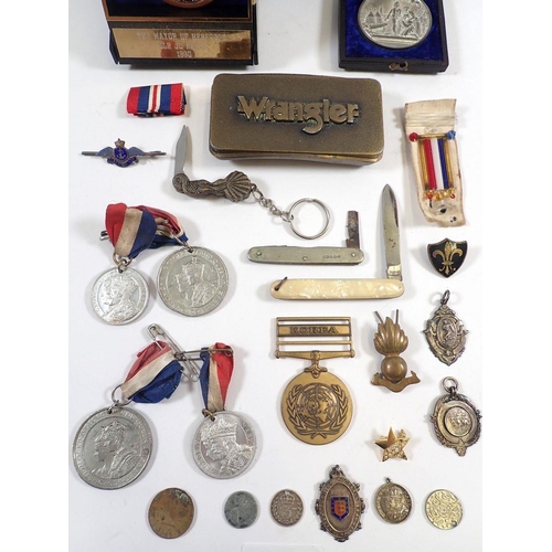 773 - A collection of medallions, badges, medals etc. including silver Hereford football medal, a silver R... 