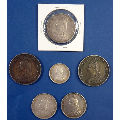 782 - A Victoria jubilee head silver group including a half crown, 2x double florins, 2x florins, 2x shill... 