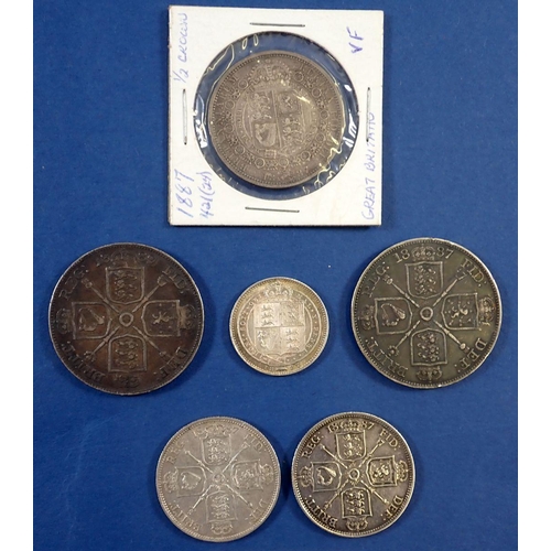 782 - A Victoria jubilee head silver group including a half crown, 2x double florins, 2x florins, 2x shill... 