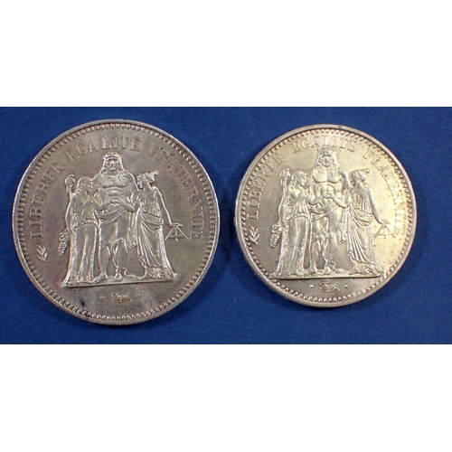 786 - A 1978 French 50 francs 'Hercules' 900 silver and 1965 10 francs 900 silver coin plus a miscellaneou... 