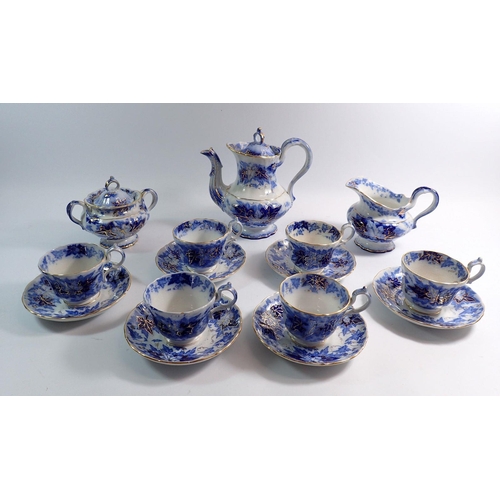 8 - A Villeroy and Boch tea service comprising teapot, milk, sugar and six cups and saucers - with blue ... 